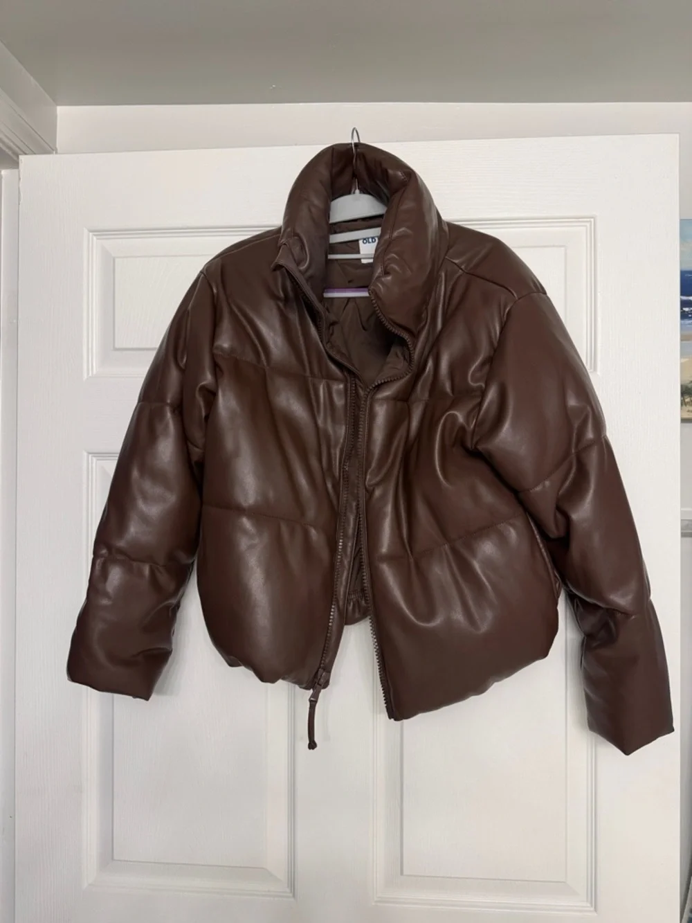 Old Navy Brown Faux Leather Puffer Jacket - Picture 2 of 5